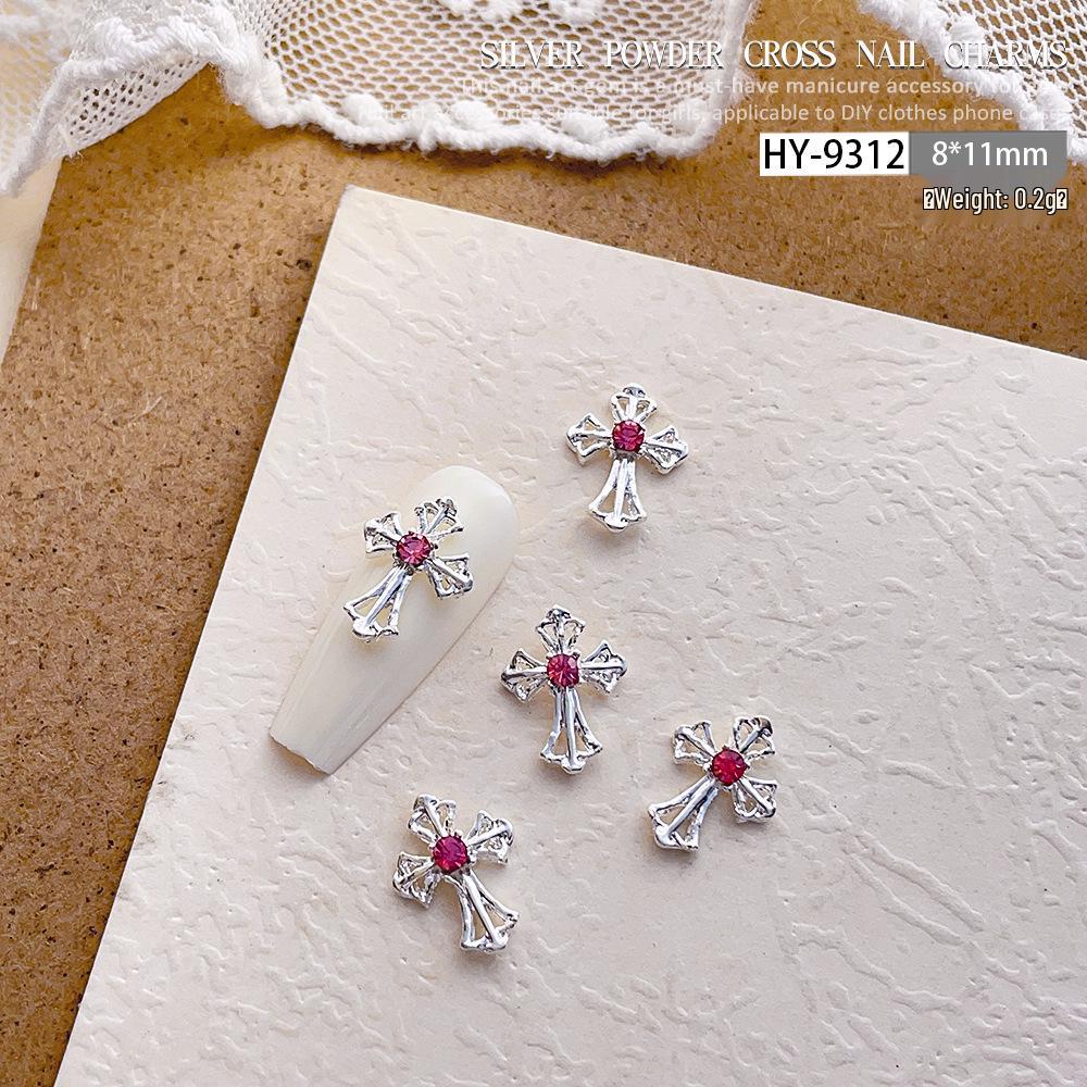 Pink Rhinestone Cross Nail Art Decorations: Multiple Styles of Wearable Metal Nail Accessories