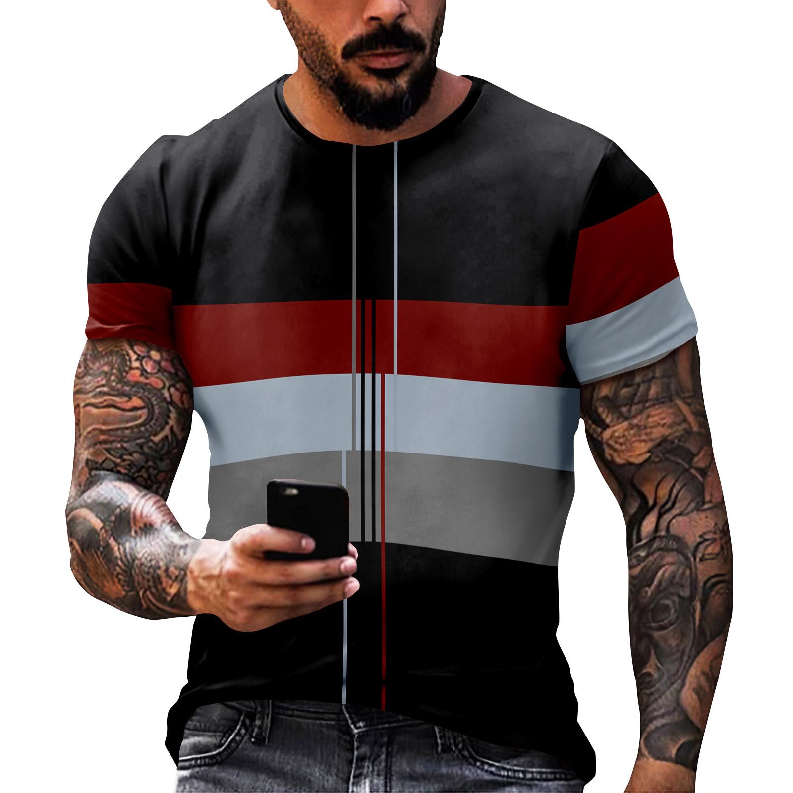 

Модный полосатый принт - мужская повседневная футболка с круглым вырезом и короткими рукавами XL винный