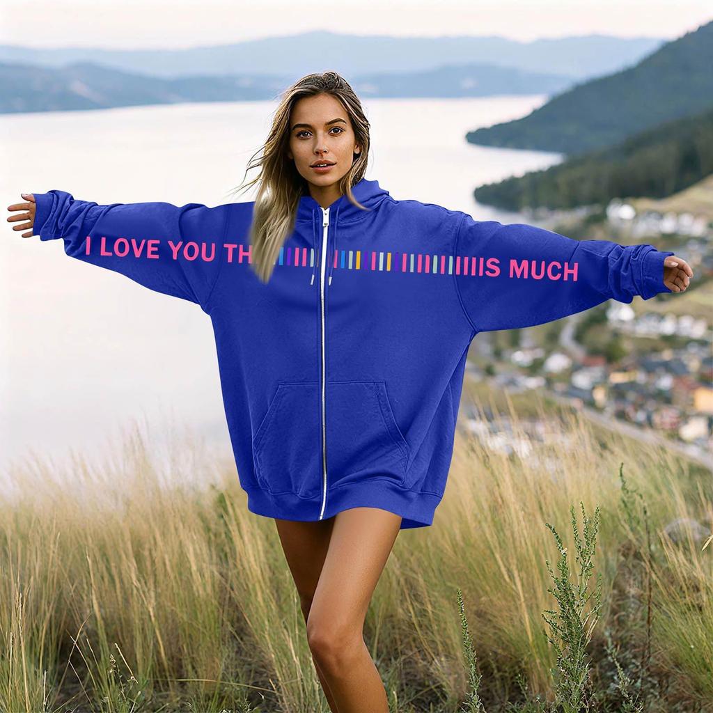 Damen- und Herren-Unisex-Mode, lässiger Langarm-Kapuzenmantel mit Rundhalsausschnitt und Aufdruck