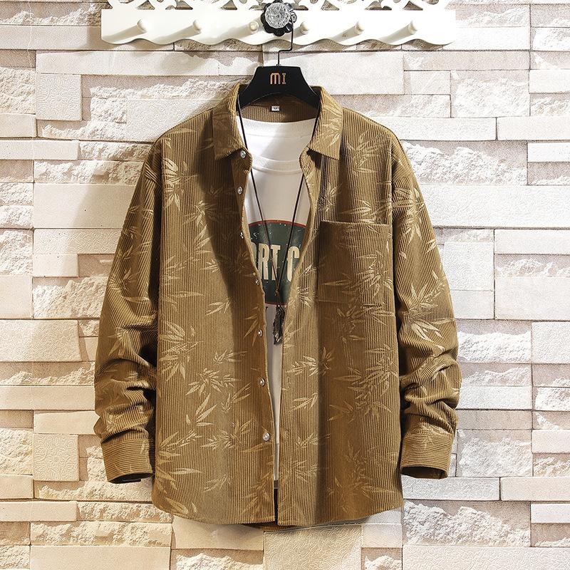 

Мужская осенне-зимняя новая вельветовая куртка-рубашка большого размера, свободная рубашка с длинным рукавом с принтом для мужчин 5XL