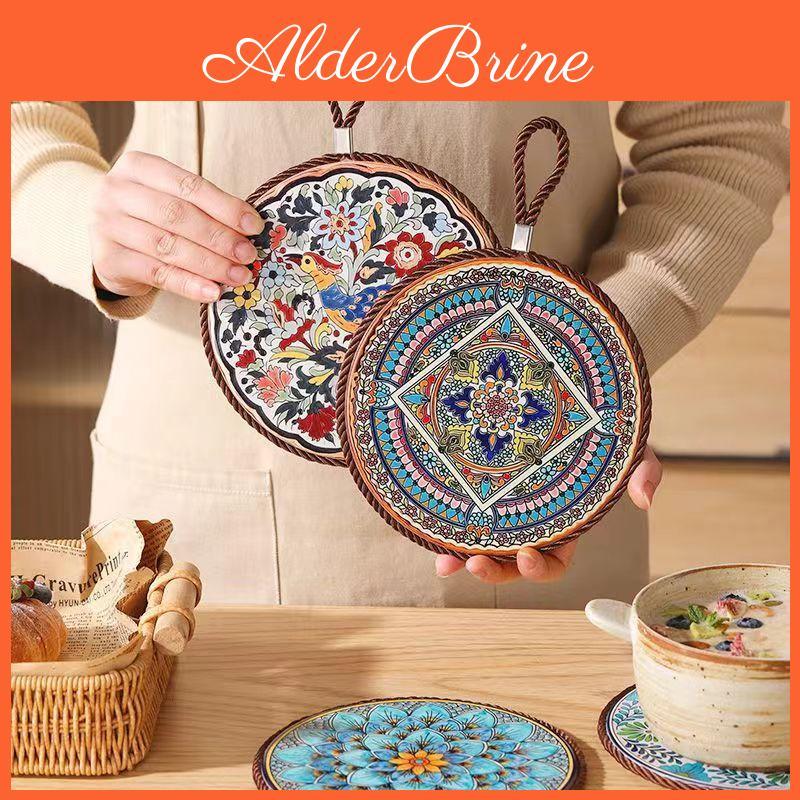 Insulation 1pcs Ceramic Ceramic Pad Surface And Cork Bottom Construction With Hanging Rope Suitable For Serving Plates Cups Pans