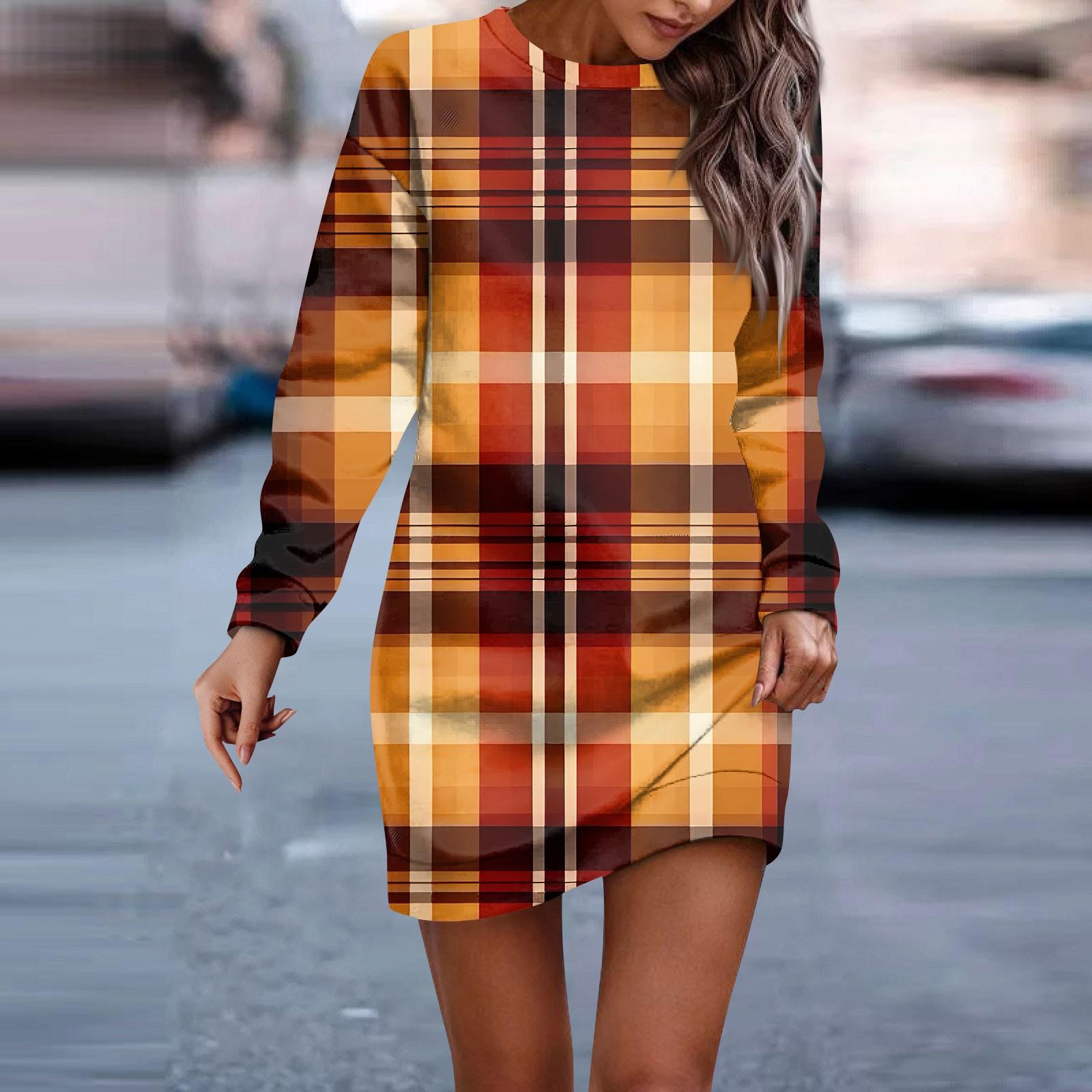 

Женское платье с круглым вырезом в клетку с принтом в стиле пэчворк, с длинными рукавами и бедрами, платья-толстовки M шафрановый