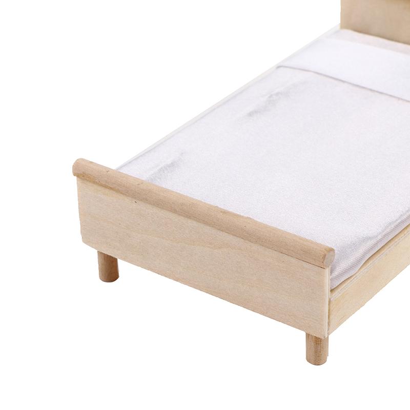 1:12 Dollhouse Mini Furniture Bedroom Micro Scene Model Wooden Fabric Double Bed