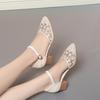 Fashion Women Closed Toe Sandals Women's Flat Mid Heel Women's Chunky Heel Genuine PU Leather Shoes Hollow Mesh Soft Bottom Mom Shoes