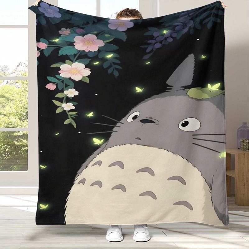 Retro Cute T-Totoro Cartoon Flannel Blanket,Ultra Soft Warm Plush Throw for Home Bedroom Bed Sofa Cover Office Camping Picnic