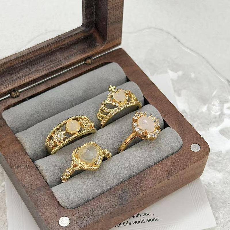 Diamond-Set Retro Light Luxury High-End Medium And Ancient Style Imitation Opal Opening Adjustable Ring Ring