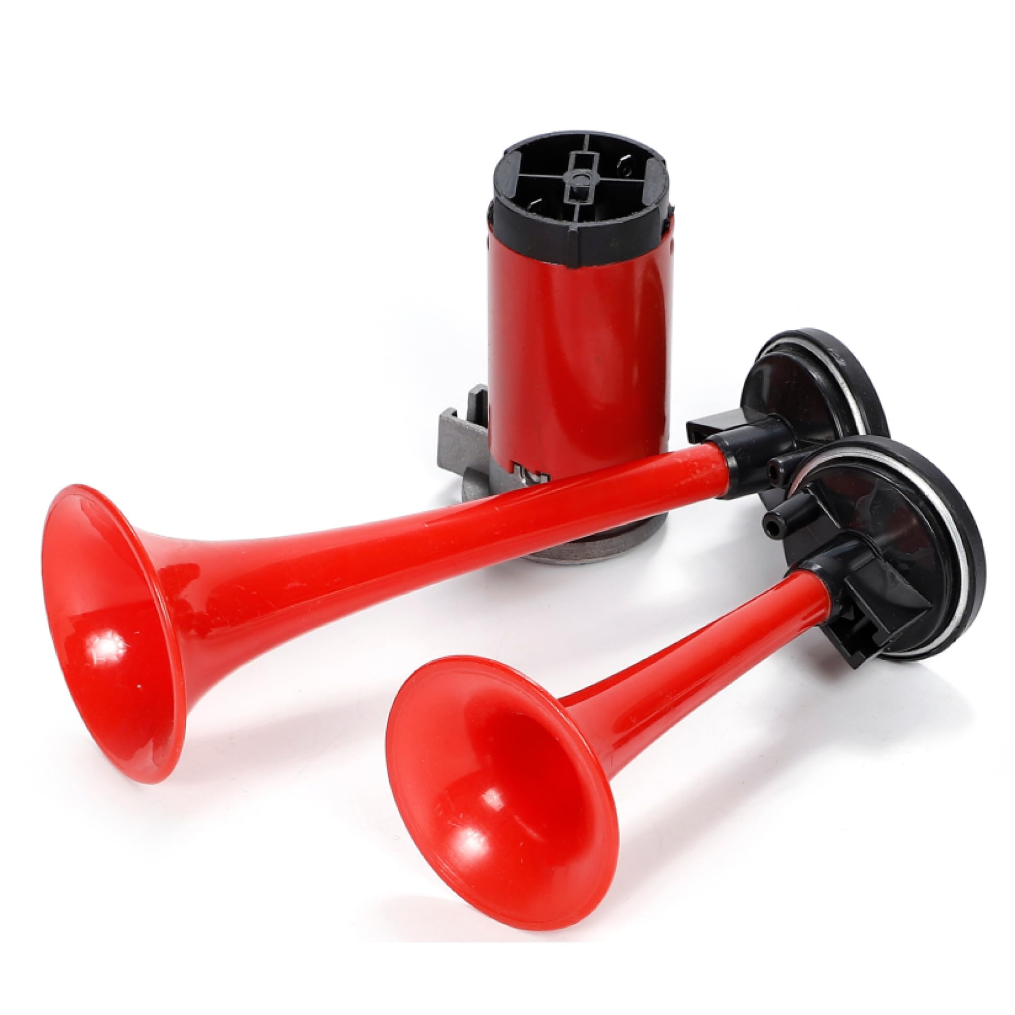 Dual Air Horn with Compressor, 12V, Ferrari Sound, Yankee Horn, Trumpet Horn, Dual (Red)