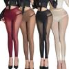 Retro Burgundy Sexy 9-Point Pants Pantyhose Transparent Lingerie Large Mesh Leggings Women'S Tights Hollowed Out Fishnet Socks