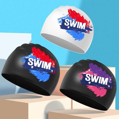 Bademütze, hochelastisch, wasserdicht, extra weich, rutschfestes Design, ultraleicht, schützend, schnelltrocknend, bedruckt, Bademütze mit Ohrenschutz für Damen