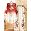 1116 European and American plus-size women's new vintage bohemian style round neck mid-sleeve set