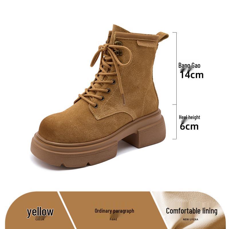 

Женские ботинки Мартин на толстой подошве - Осень 2025, Британский стиль, Массивный каблук, Мотоциклетные короткие ботинки, Внутреннее увеличение роста, Ретро-дизайн. 39