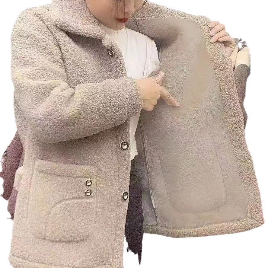 New Fleece Thickened Imitation Lamb Fleece Fur Medium and Long Coat Fur Warm Women's Fur Coat