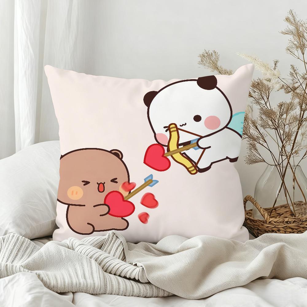 Kawaii Panda Bear Couple Dudu Bubu Pillow Case Sofa Living Room Bedroom Headboard Backrest Square Cushion Nap Time