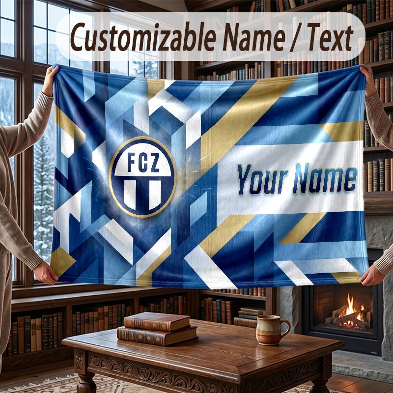 Custom Name Flannel Throw Blanket FC Zürich Pattern Warm Home Decoration