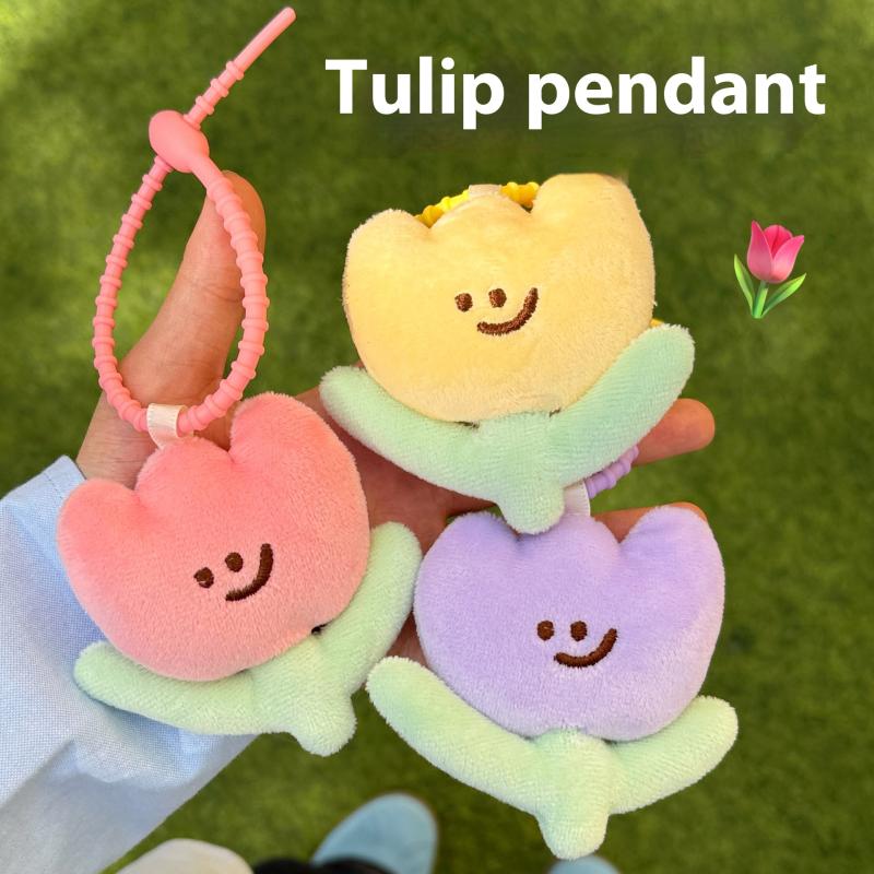 Cute Cartoon Plush Tulip Keychain Soft Stuffed Flower Dolls Bag Pendant Kawaii Plush Flower Decoration Accessories Girls Gifts