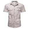 2024 Men's Washed Cotton Short Sleeve Military Shirt, Loose Fit Plus Size Outdoor Workwear