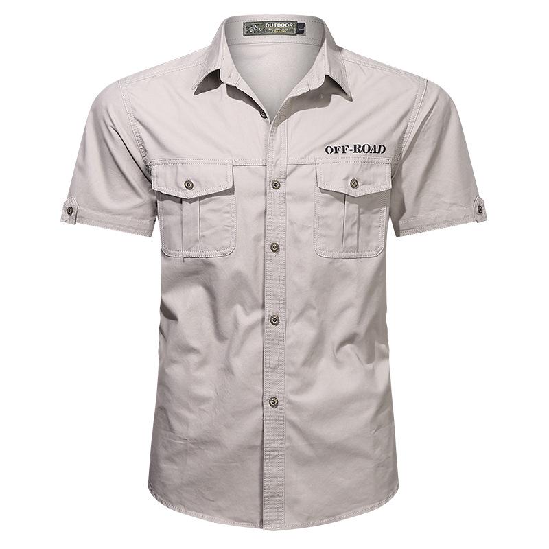 2024 Men's Washed Cotton Short Sleeve Military Shirt, Loose Fit Plus Size Outdoor Workwear