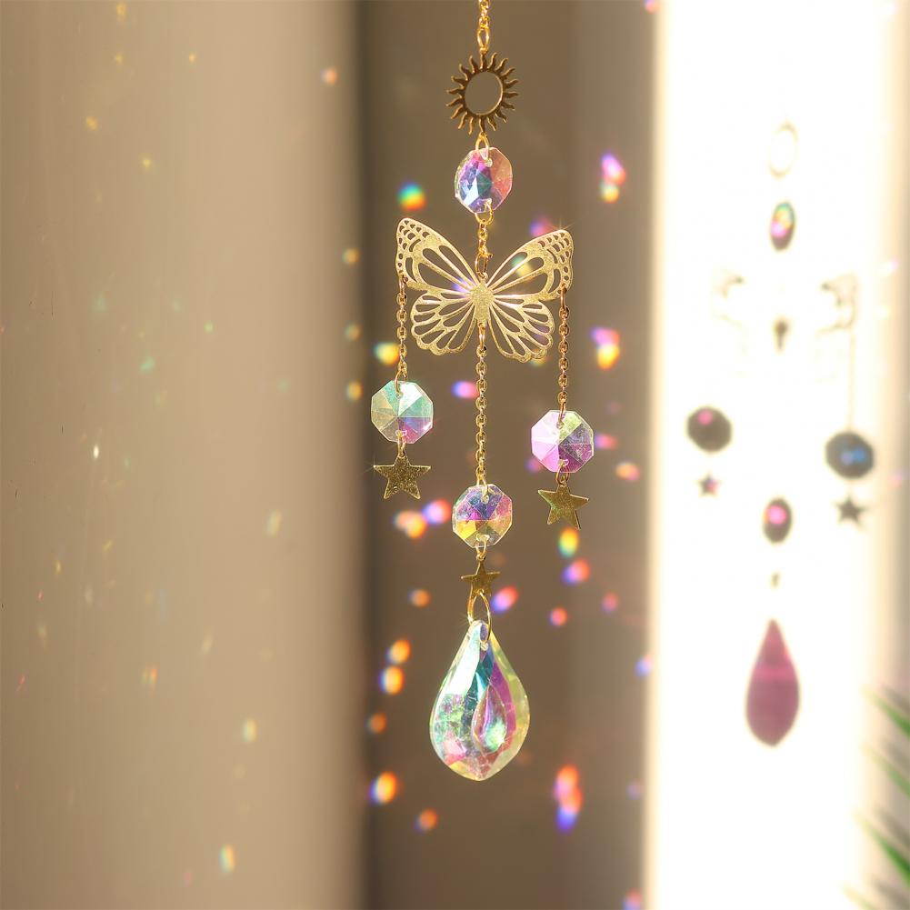 Faux Crystal Sun Catcher Decoration Butterfly Mushroom Moon Star Sun Hanging Ornament Indoor Outdoor Window Hanging Pendant