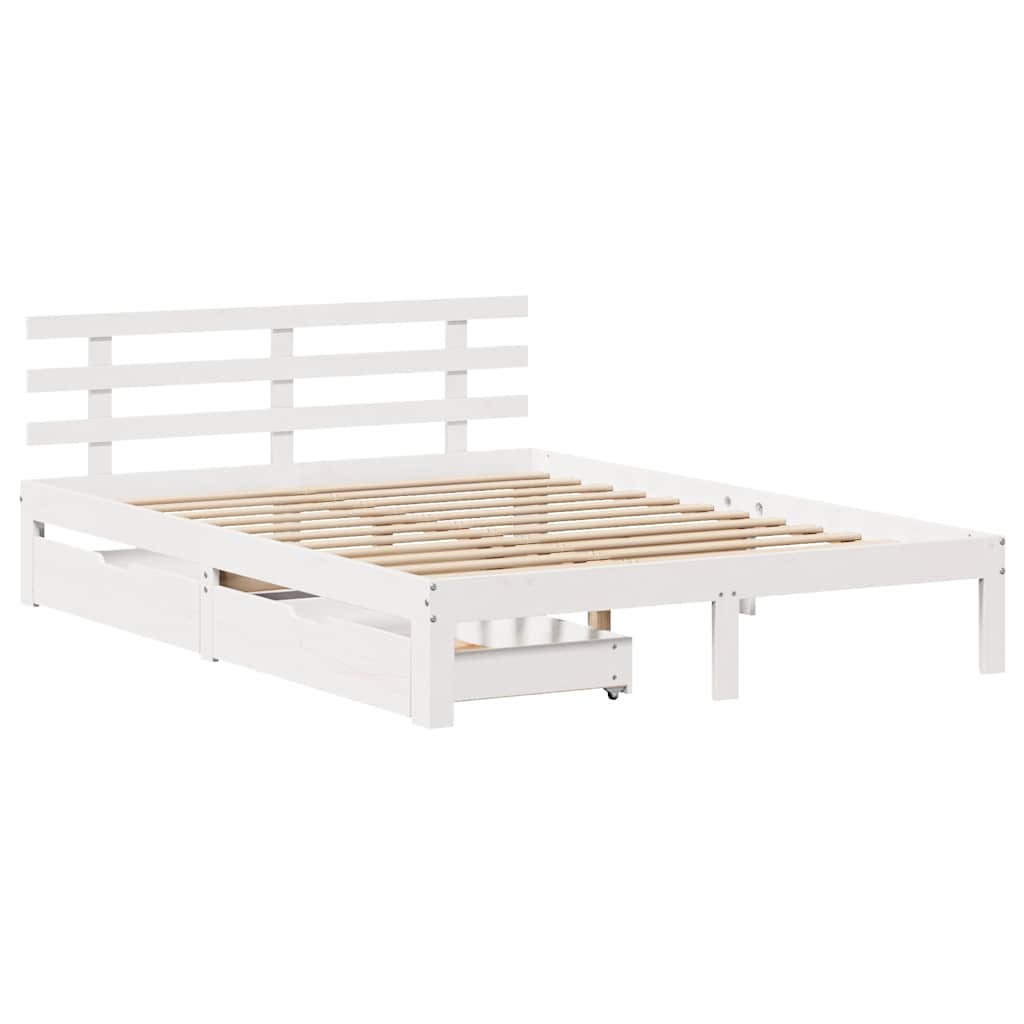 Solid Wood Bed with Drawers White 140x200 cm Pine