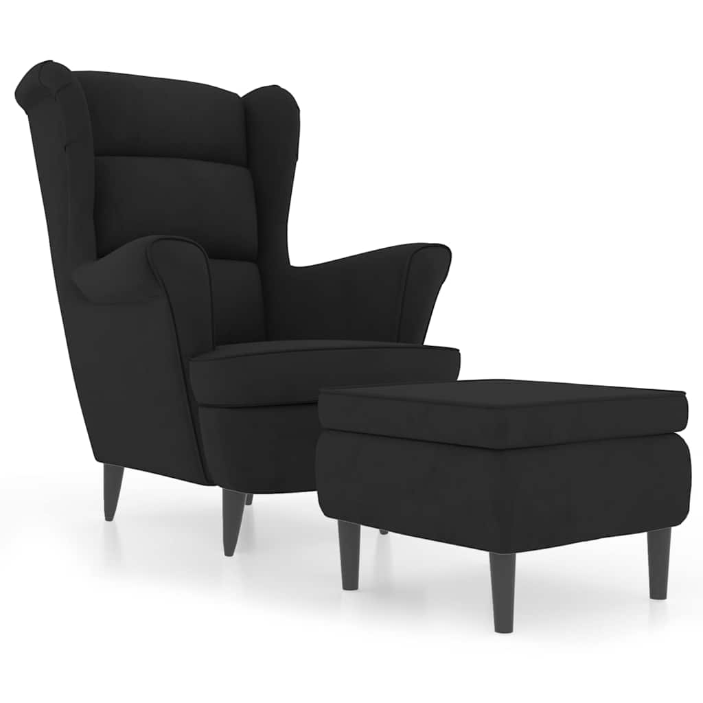 Samt-Sessel mit Hocker Schwarz