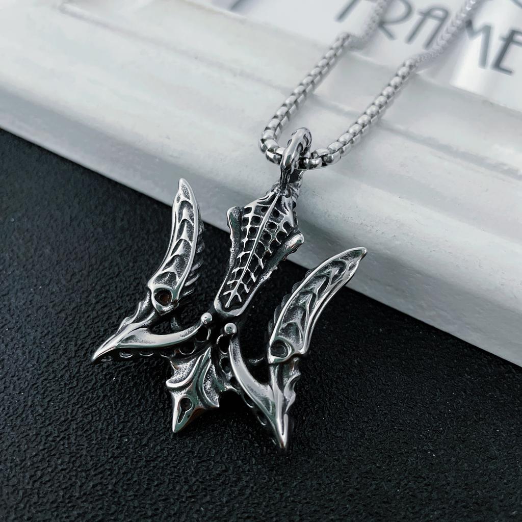 Viking Norse Trident Pendant Necklace Stainless Steel Jewelry for Men Women Retro Viking Accessories Gift