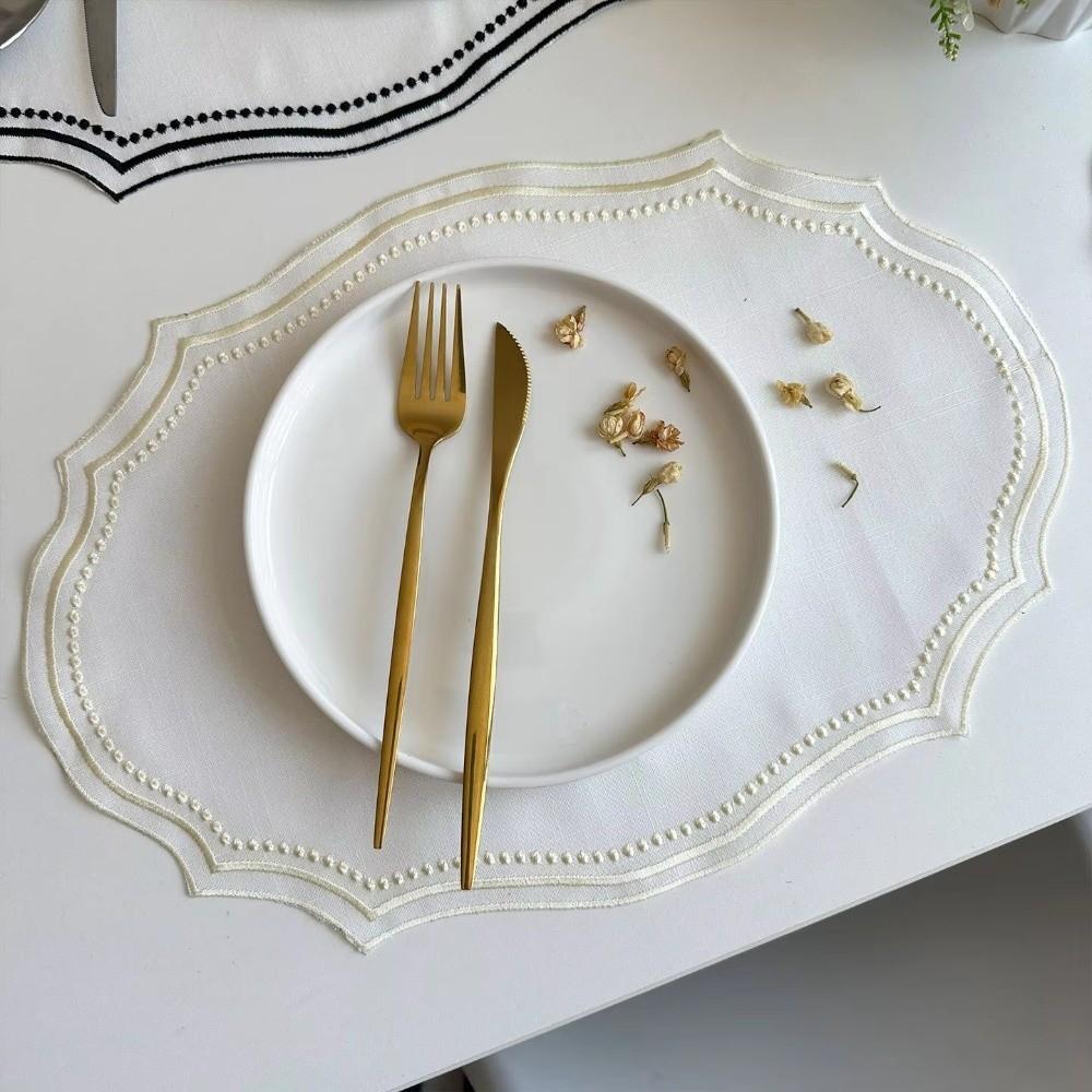 מפת שולחן חדשה וינטג' מפיות בד רקום רחיץ מפת שולחן דקורטיבית תחרה צרפתית דמוי כותנה פשתן מפת מקום לשולחן