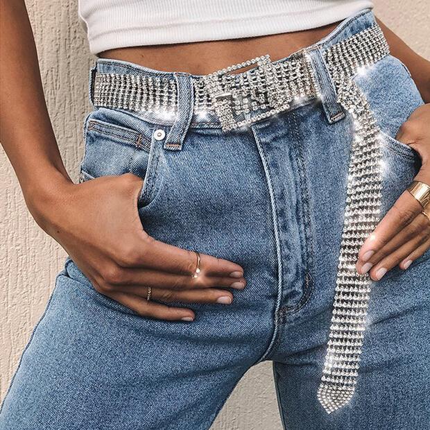 Buy Women Bling Crystal Diamond Waist Belt Wide Chain Full Rhinestone