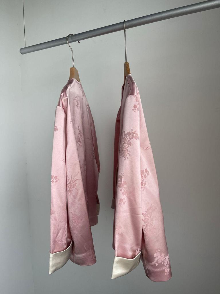 2024 Cool Zen-Style Women's Pink Hanfu Shirt Jacket for Early Autumn
