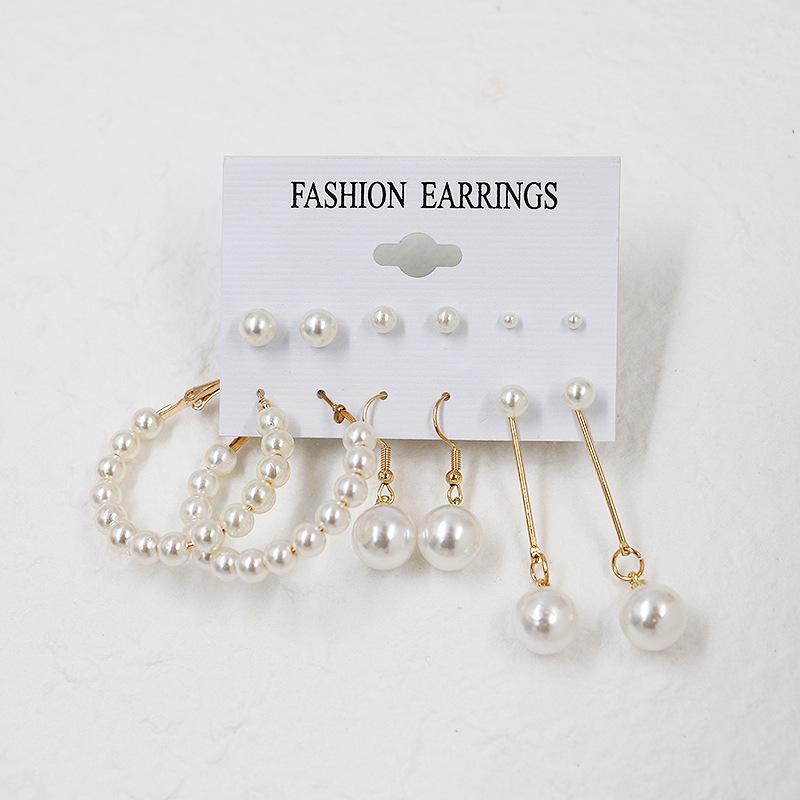 2024 European & American Fashion: Exaggerated Pearl & Crystal Butterfly Stud Earrings - 6 Pairs Set for Women