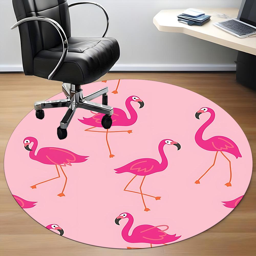 1pc Flamingo Pattern Chair Carpet for Office, Round Polyester Mat, Indoor Decor for Office, Easycare Fabric, Washable Non-slip Area Carpet