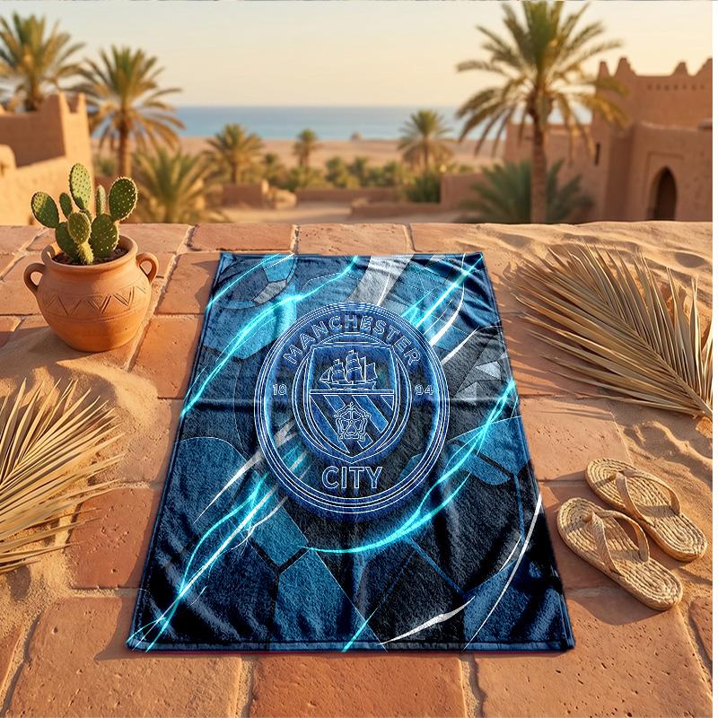 Manchester City Baskılı Mikrofiber Plaj Havlusu Hızlı Kuruyan Emici Büyük Havlu Plaj Yüzme Seyahat İçin