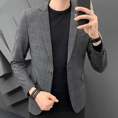 Plaid Men's Small Suit Suit British Style Korean Version Trendy Handsome Casual Slim Top Suit Jacket