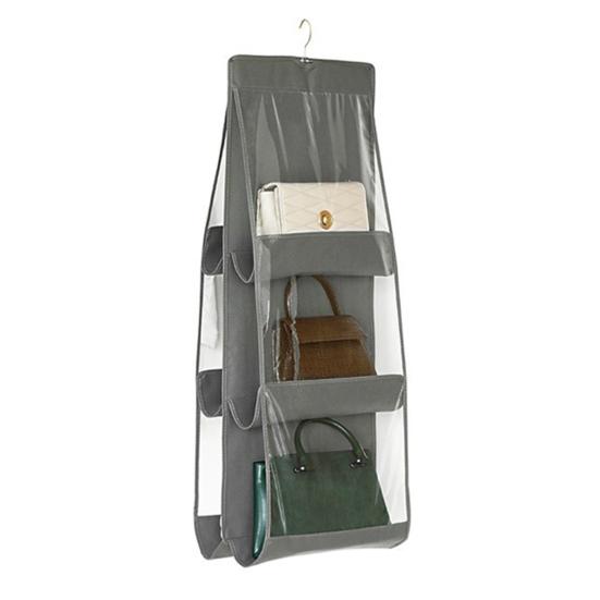 Hängender Handtaschen-Organizer Aufbewahrungstasche für Geldbörsen mit transparentem Fenster 6 Fächer Kleiderschrank Geldbörsen-Organizer zur platzsparenden Aufbewahrung