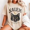 Salem Black Cat Shirt, Massachusetts Witch City Tee, Minimal Vintage Cat Moon Graphic, Halloween New England Travel Souvenir Tee Gift