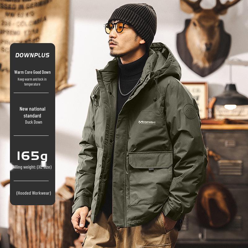

Men s American Retro High Loft Winter Down Jacket 2025: Trendy, Warm, Windproof Workwear for Cold Weather 4XL for 200-220 jin армія зелений колір