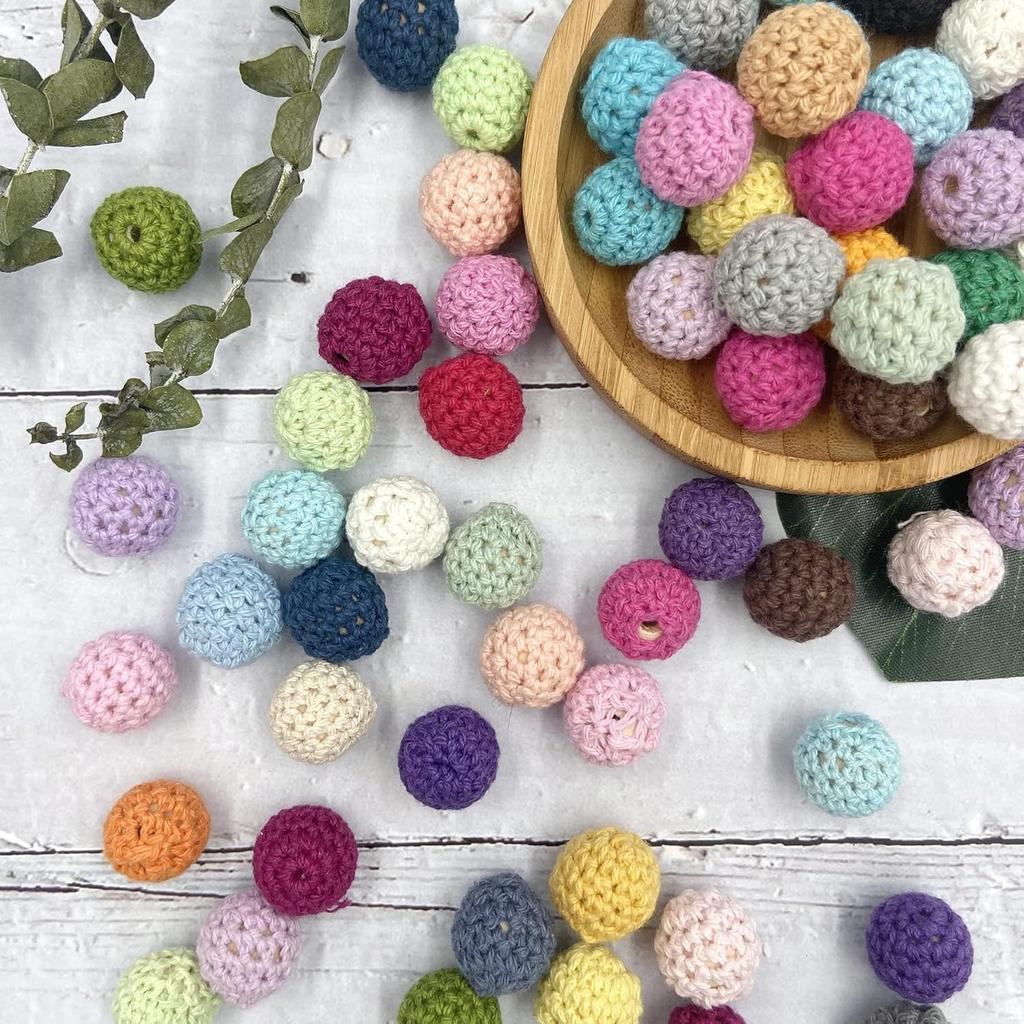 Wooden Cotton Crochet Beads 16mm 50pc Mix Color Beads for DIY Necklace Bracelet
