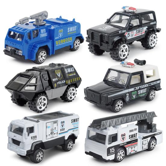 6Pcs 1/87 Diecast Special Polices Fire Truck Sliding Car Model Kids Toy Gift