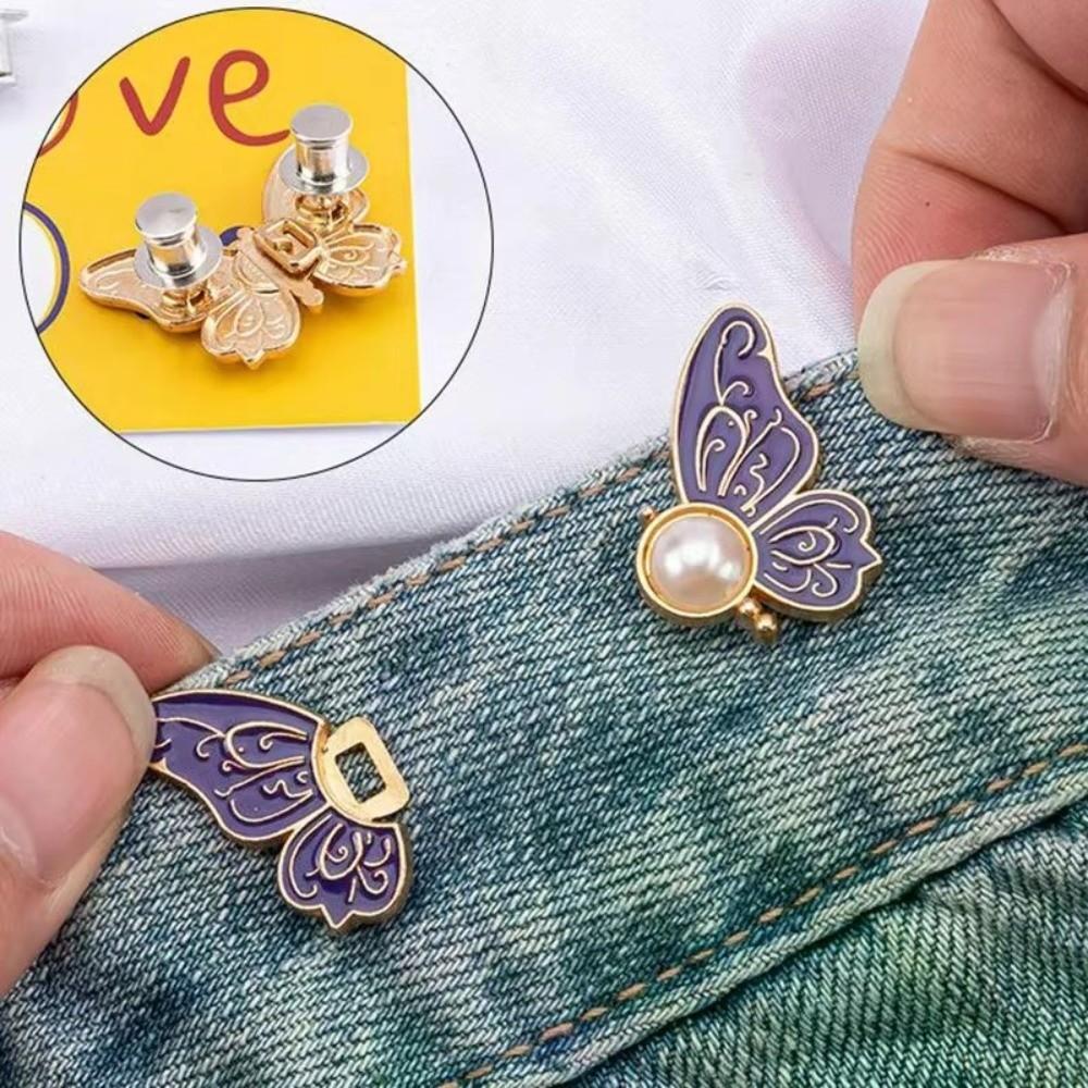 Temperament Butterfly Shape Jeans Buttons Adjustable Waist Tightening Tool Pants Pins Fixed Waist Fastening Pins Scarf Fastening