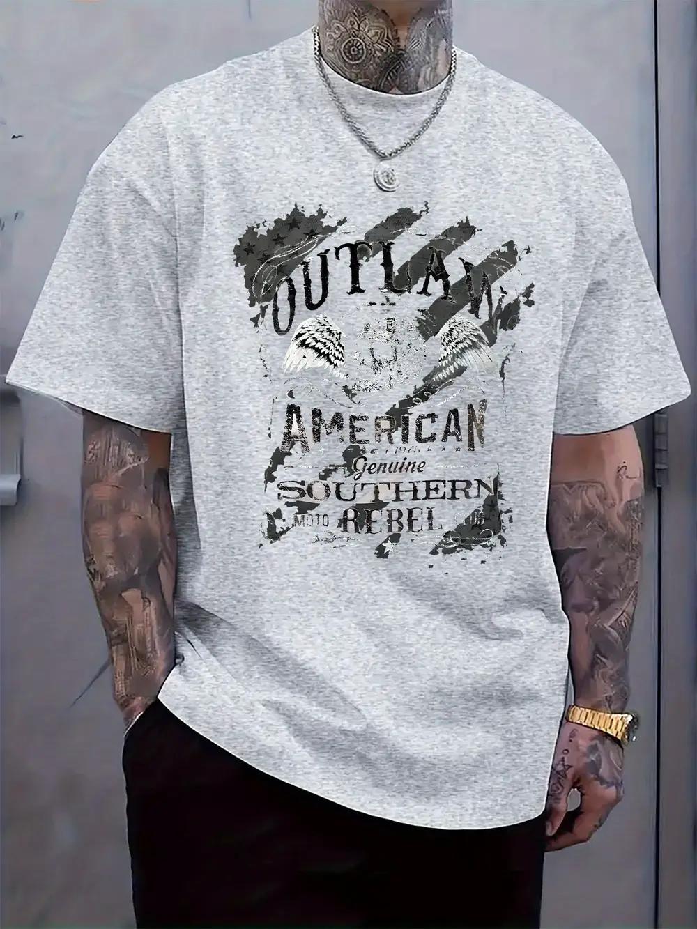 

American Southern Rebel Motorcycle Graphic T-shirt - Gray Casual Crew Neck Short Sleeve Tee with Bold Print M