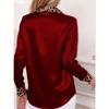 New Women's Leopard Print Long Sleeve Office Shirt Spring Autumn Lapel Casual Loose Blouse Simple Satin Elegant Solid Color Top Clothing