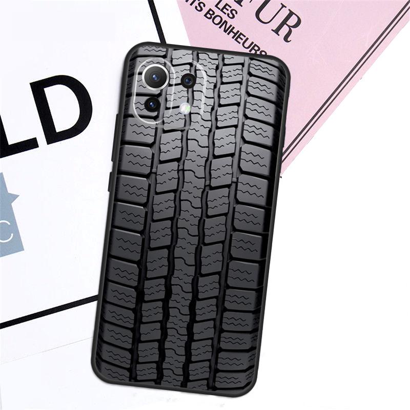 Black Tire Tyre Tread Texture Case For Xiaomi 15T Pro 14T 13T 17 Pro Max 14 15 Ultra POCO X7 X5 X6 F5 F6 F7 F8 Pro Cover