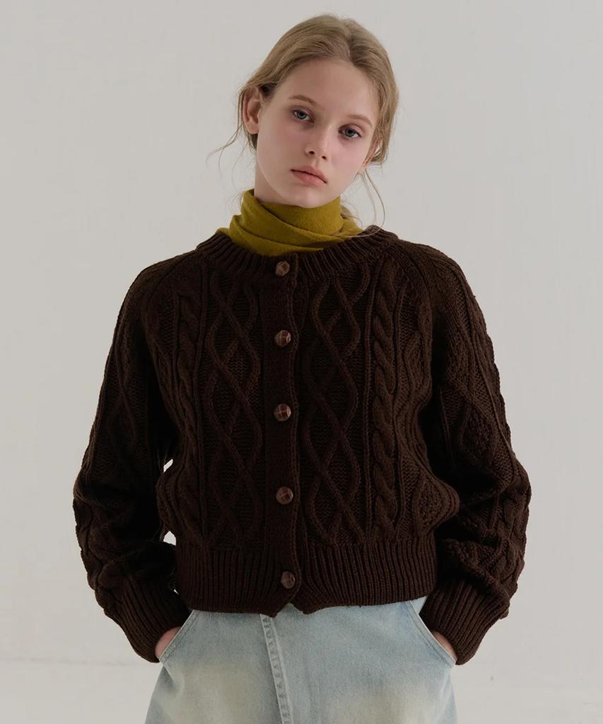 Camino Cable Knit Cardigan Brown