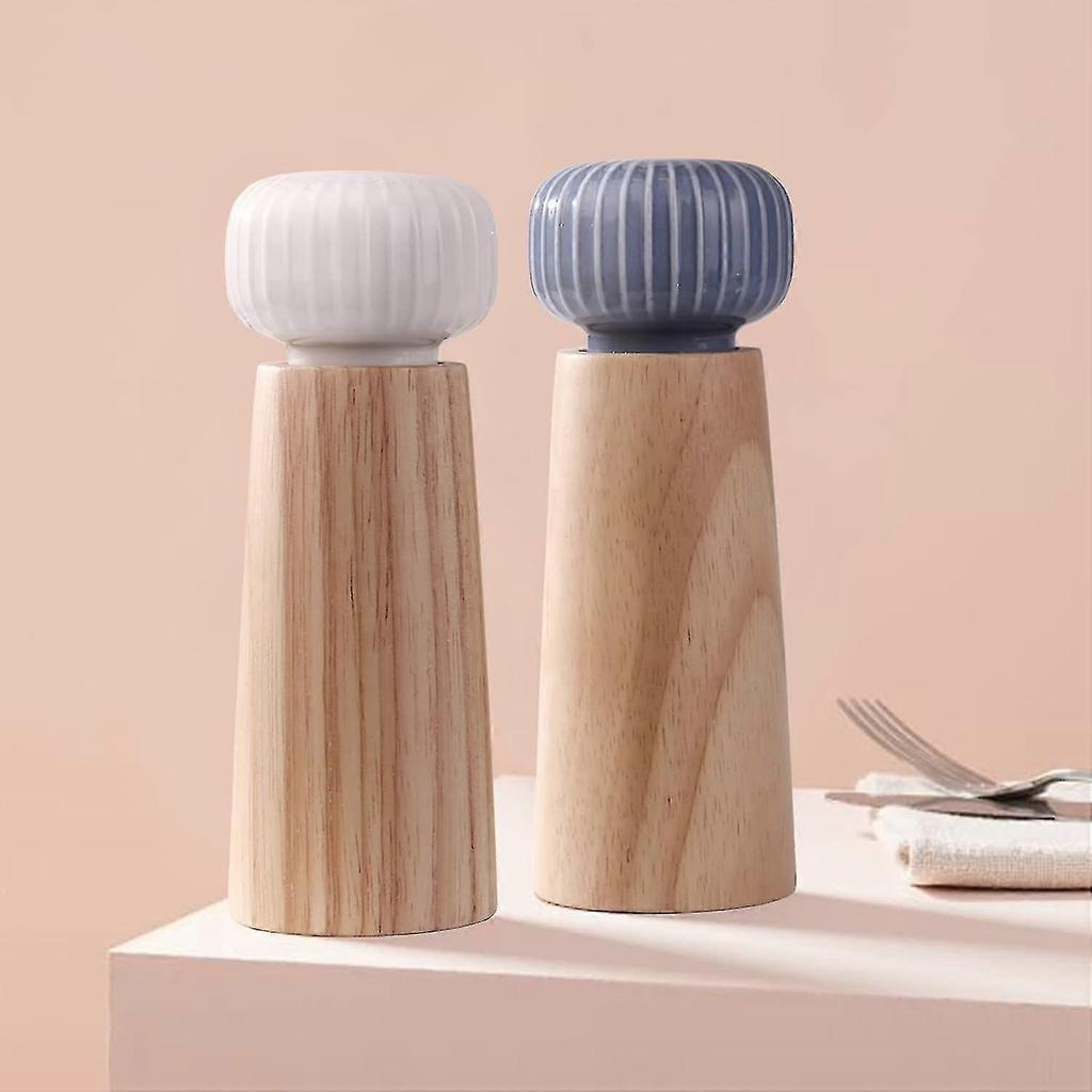 Salt And Pepper Mill Set - Wood And Ceramic Pepper Grinder Spice Mill With Adjustable Coarseness, 17.5 Cm (with Tray) - shang jue