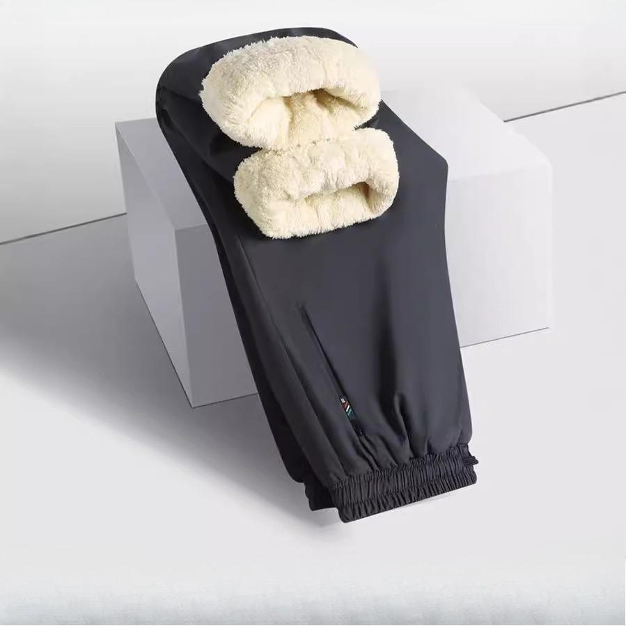 Men's Autumn Winter Fleece Lined Thickened Casual Pants Windproof Waterproof Loose Straight Leg Sports Warm Cotton Pants