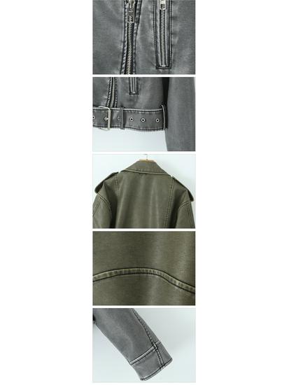 Women's Versatile Retro Leather Motorcycle Jacket - Short, Stylish Spring/Autumn Coat