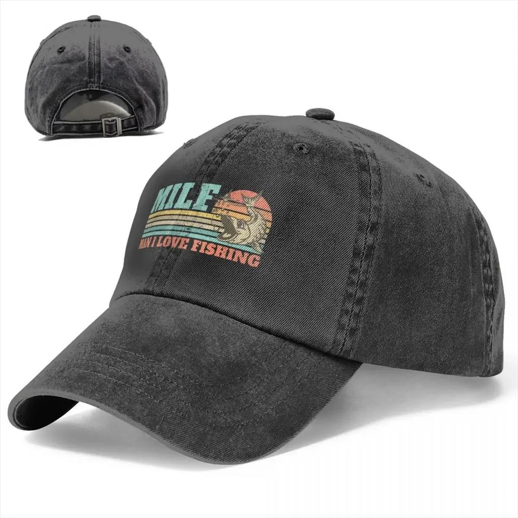 MILF Man I Love Fishing Funny Fishing Gift Baseball Caps Merch Classic Distressed Denim Washed Retro Cap