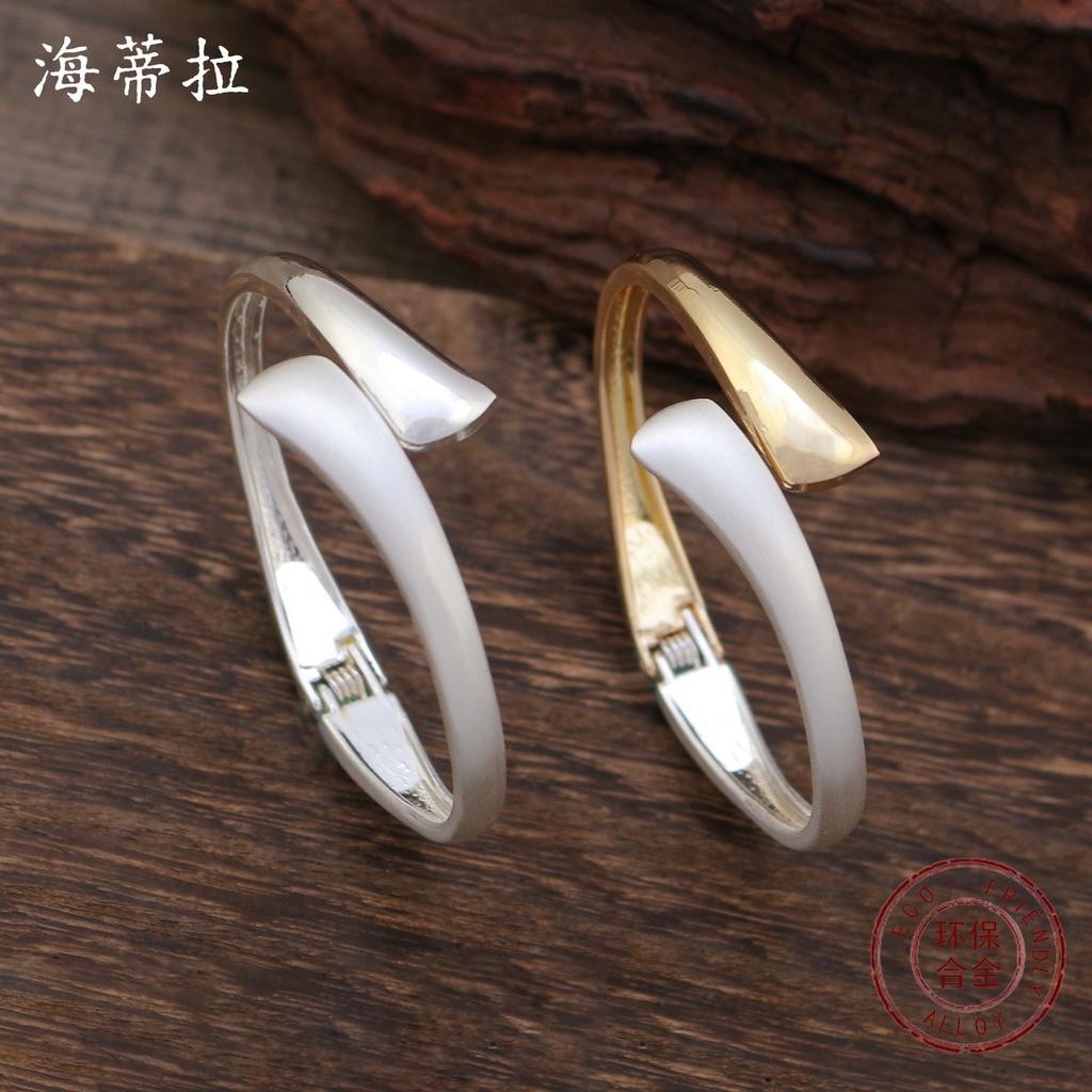 New Irregular Geometric Brushed Opening Bracelet, Women's Geometric Bright Brushed Splicing Bracelet