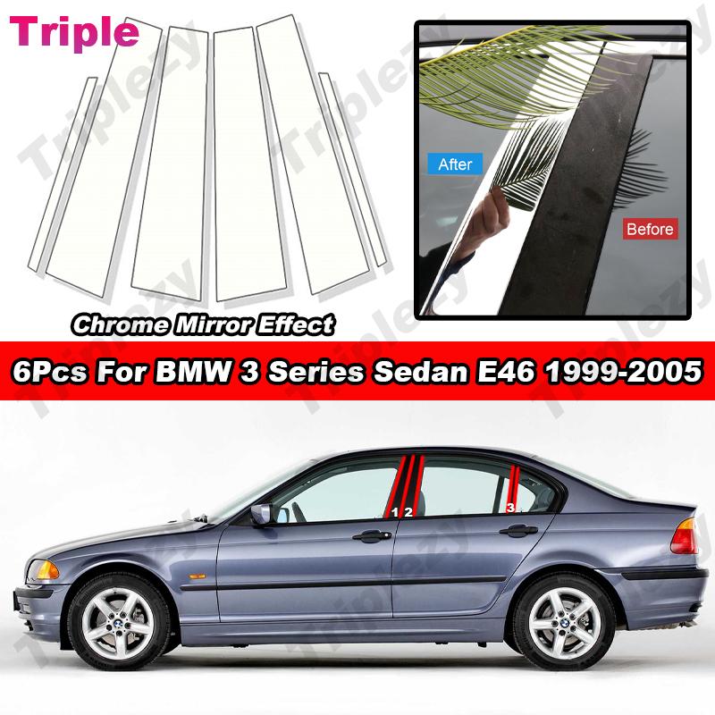 Glossy Chrome Car Door Center Column Window Middle B C Pillar Post Cover Trim Mirror Effect For BMW 3 Series Sedan E46 1999-2005