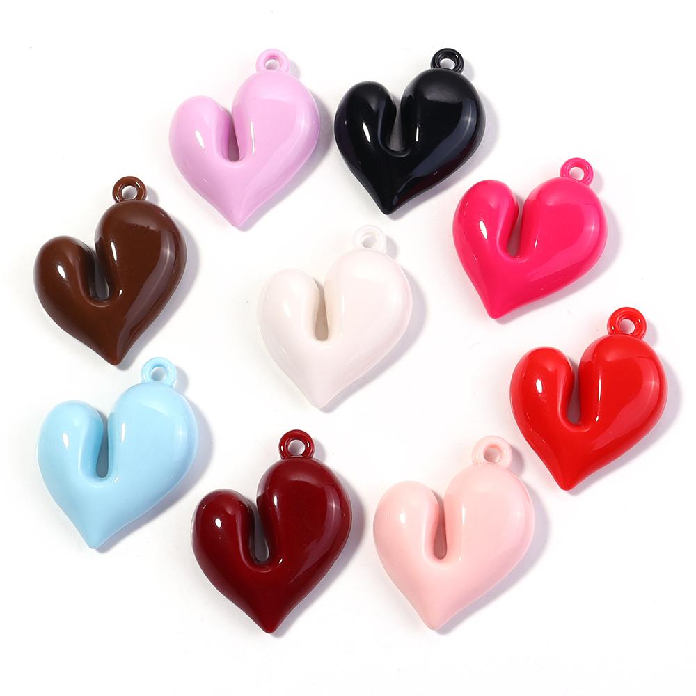 4Pcs Irregular Heart Shape Acrylic Beads Charms Colorful Pendant Loose Beads For DIY Bracelet Necklace KeyChain Jewelry Findings