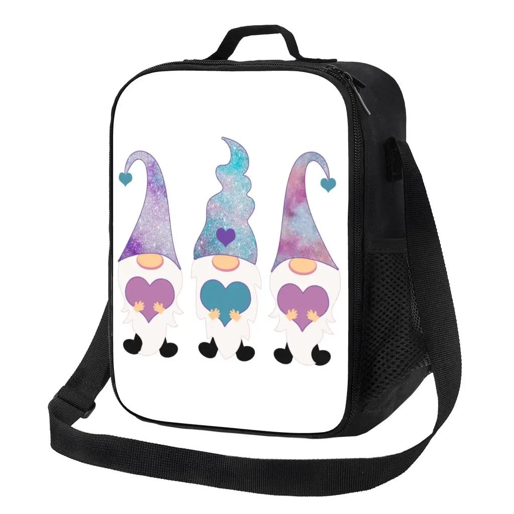 Garden Gnome Pattern Thermal Insulated Lunch Bags Women Portable Lunch Tote for Work School Travel Storage Bento Food Box